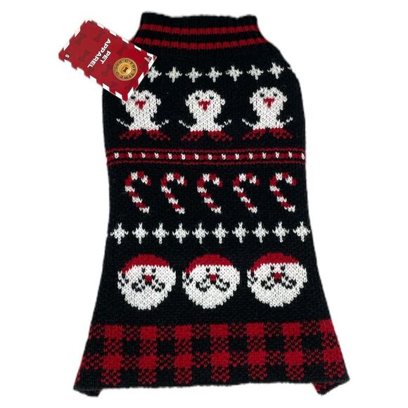 Pet Apparel Snowman, Candy Cane & Penguin Dog Sweater, Black, Red, White, Small - Picture 6 of 6
